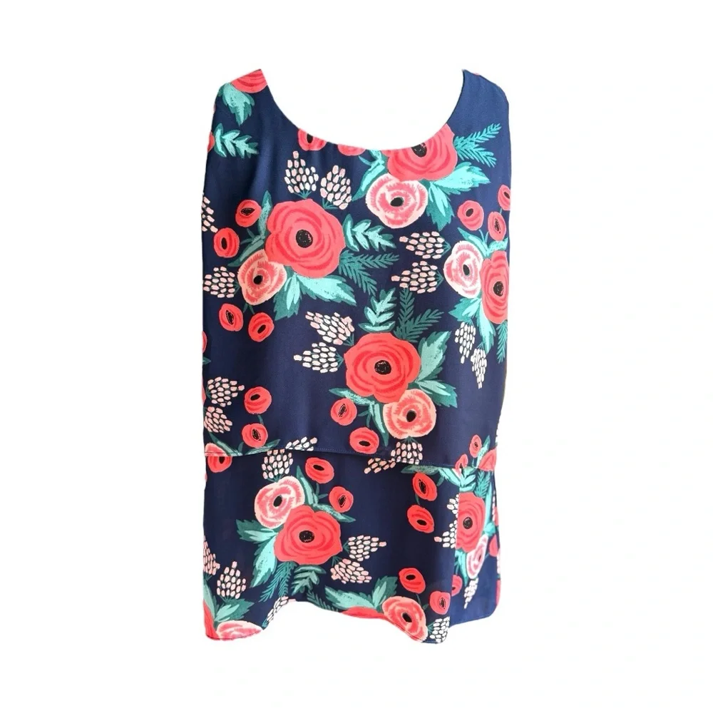 Rifle Paper Co. x Paper Crown Floral Top in Navy and  Pink - Picture 3 of 11